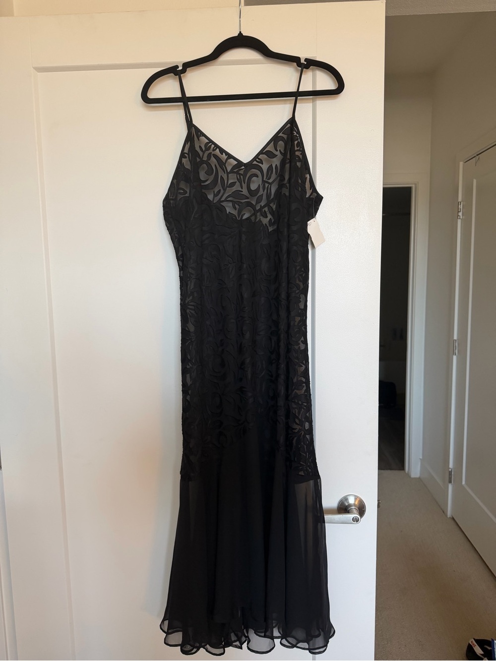 Lane Bryant Black Lace-Overlay V-Neck Slip Dress